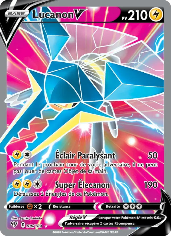 Carte Pokémon Lucanon V 180/189 de l'extension Ténèbres Embrasées
