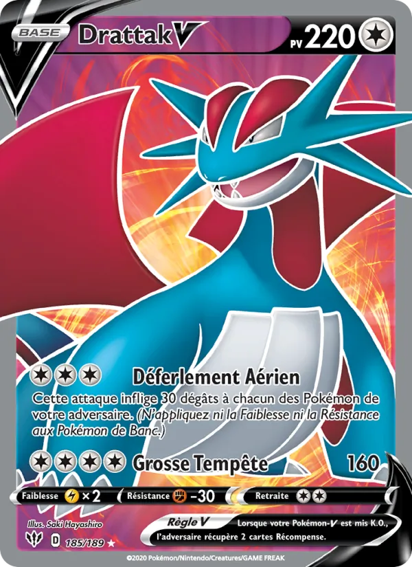 Carte Pokémon Drattak V 185/189 de l'extension Ténèbres Embrasées