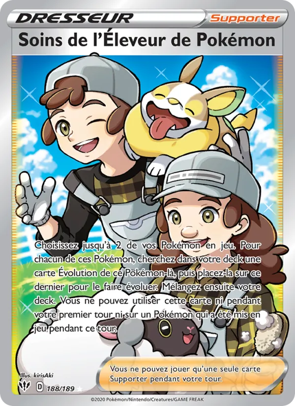 Carte Pokémon Soins de l'Éleveur de Pokémon 188/189 de l'extension Ténèbres Embrasées
