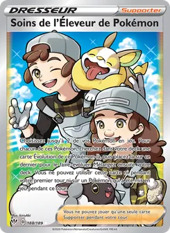 Carte Pokémon Soins de l'Éleveur de Pokémon 188 — Ténèbres Embrasées