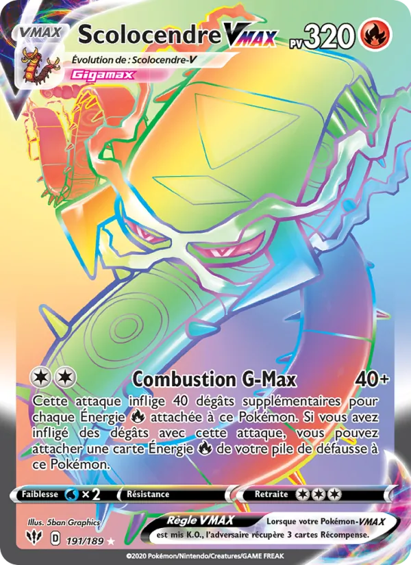 Carte Pokémon Scolocendre VMAX 191/189 de l'extension Ténèbres Embrasées