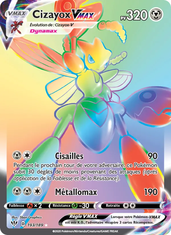 Carte Pokémon Cizayox VMAX 193/189 de l'extension Ténèbres Embrasées