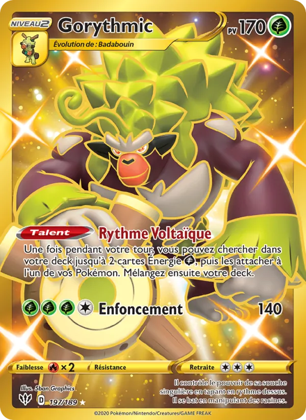 Carte Pokémon Gorythmic 197/189 de l'extension Ténèbres Embrasées
