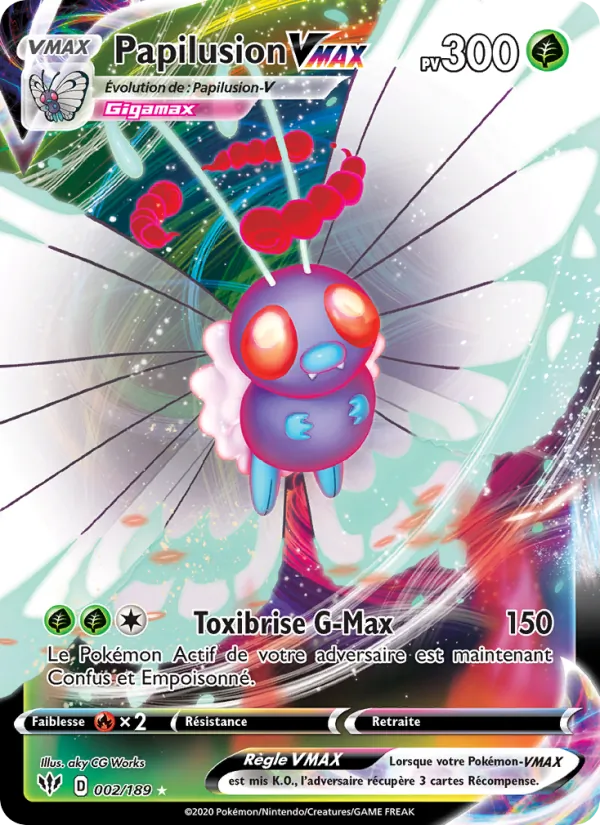 Carte Pokémon Papilusion VMAX 2/189 de l'extension Ténèbres Embrasées