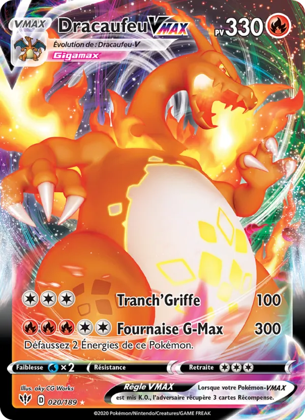 Carte Pokémon Dracaufeu VMAX 20/189 de l'extension Ténèbres Embrasées