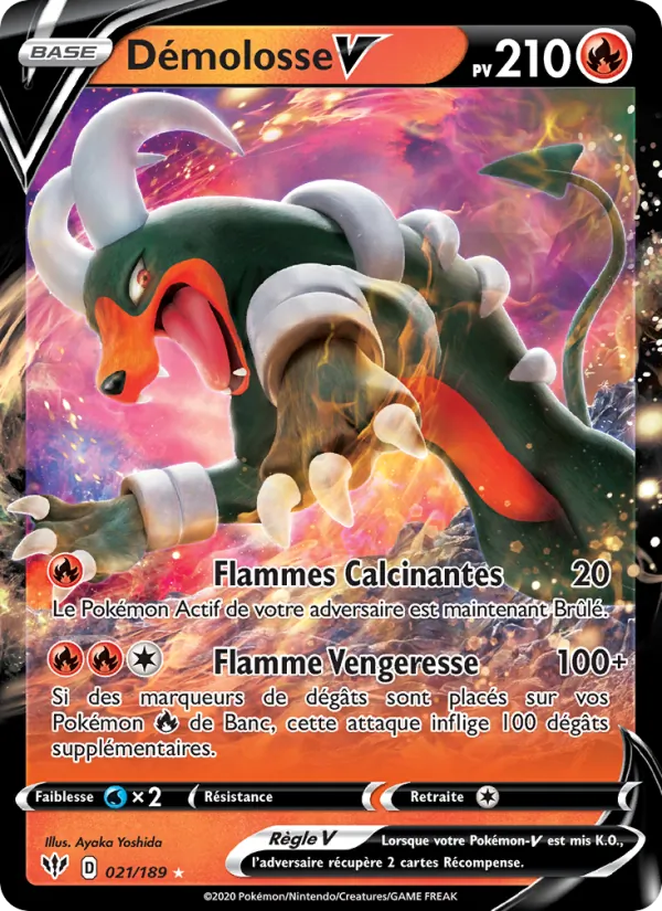 Carte Pokémon Démolosse V 21/189 de l'extension Ténèbres Embrasées