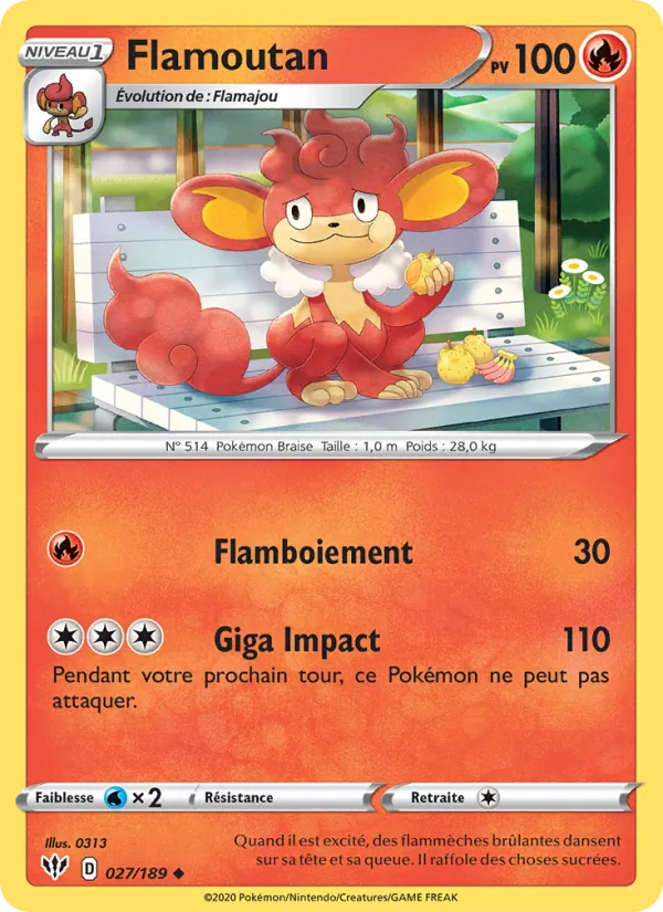 Carte Pokémon Flamoutan 27/189 de l'extension Ténèbres Embrasées