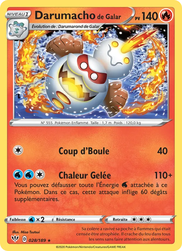 Carte Pokémon Darumacho de Galar 28/189 de l'extension Ténèbres Embrasées
