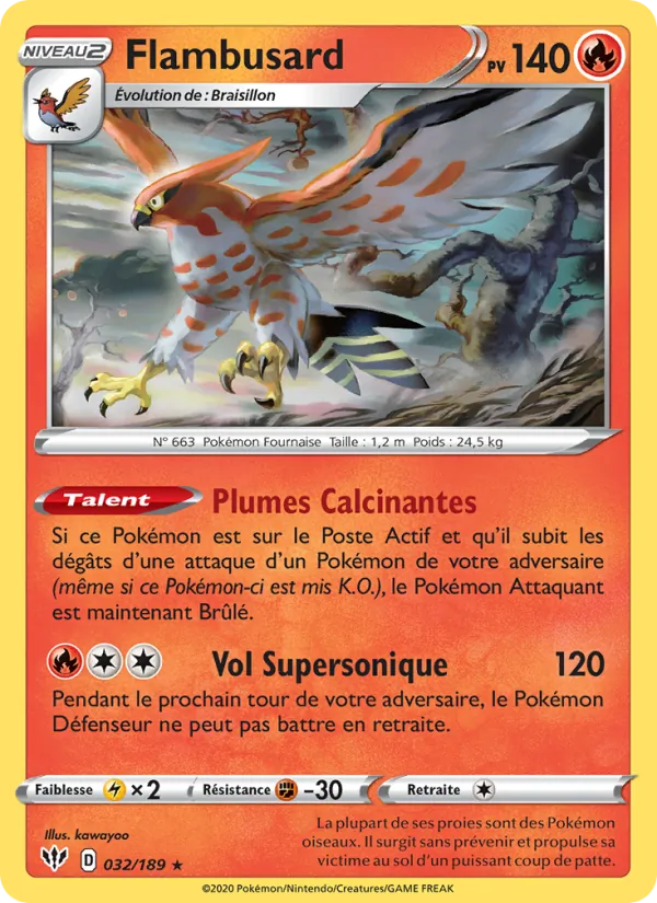 Carte Pokémon Flambusard 32/189 de l'extension Ténèbres Embrasées