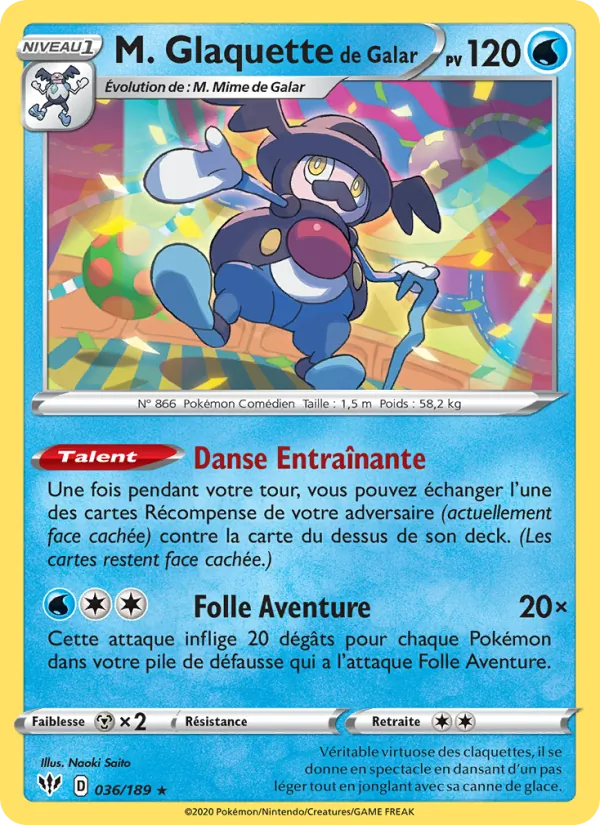Carte Pokémon M. Glaquette de Galar 36/189 de l'extension Ténèbres Embrasées