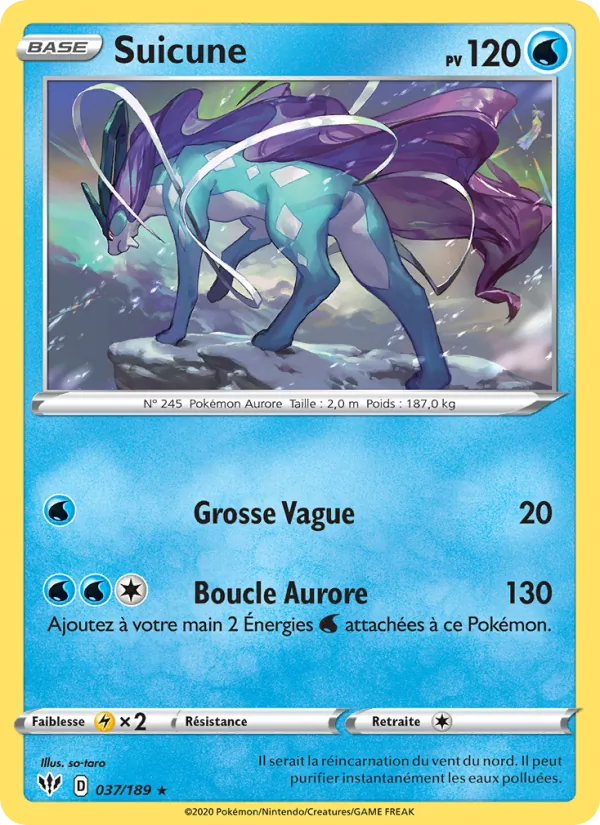 Carte Pokémon Suicune 37/189 de l'extension Ténèbres Embrasées