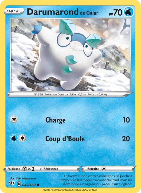 Carte Pokémon Darumarond de Galar 43/189 de l'extension Ténèbres Embrasées