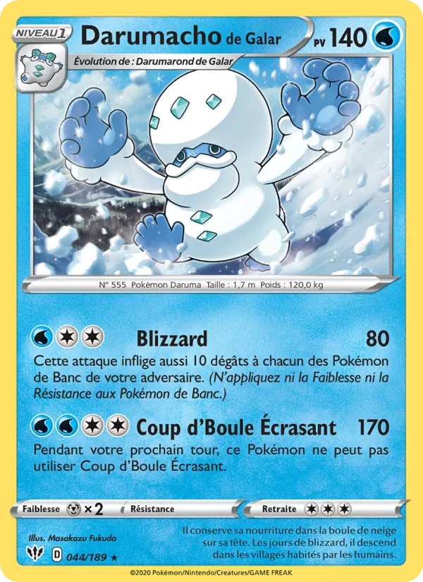 Carte Pokémon Darumacho de Galar 44/189 de l'extension Ténèbres Embrasées