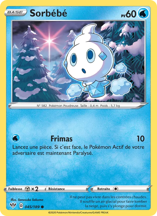 Carte Pokémon Sorbébé 45/189 de l'extension Ténèbres Embrasées