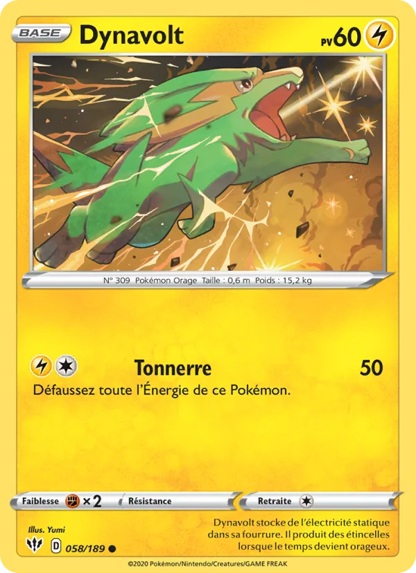 Carte Pokémon Dynavolt 58/189 de l'extension Ténèbres Embrasées