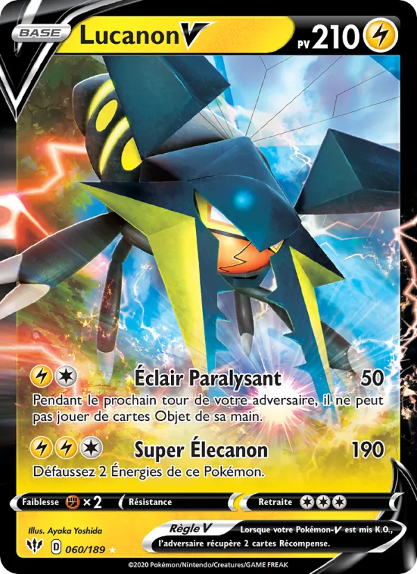 Carte Pokémon Lucanon V 60/189 de l'extension Ténèbres Embrasées