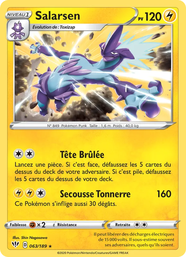 Carte Pokémon Salarsen 63/189 de l'extension Ténèbres Embrasées