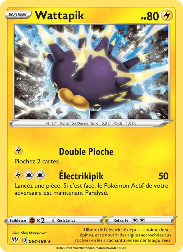 Carte Pokémon Wattapik 64/189 de l'extension Ténèbres Embrasées