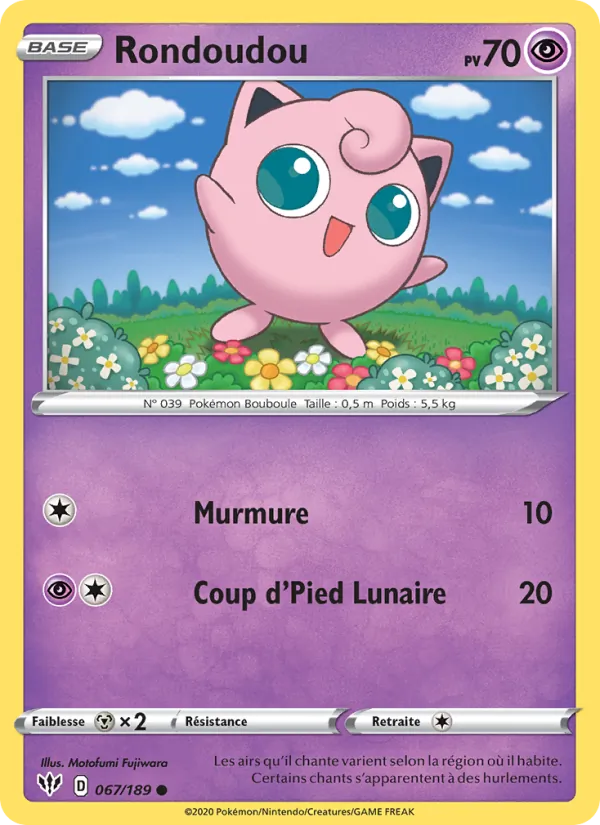 Carte Pokémon Rondoudou 67/189 de l'extension Ténèbres Embrasées