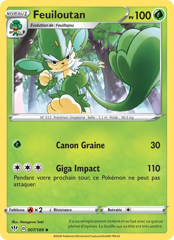 Carte Pokémon Feuiloutan 7/189 de l'extension Ténèbres Embrasées