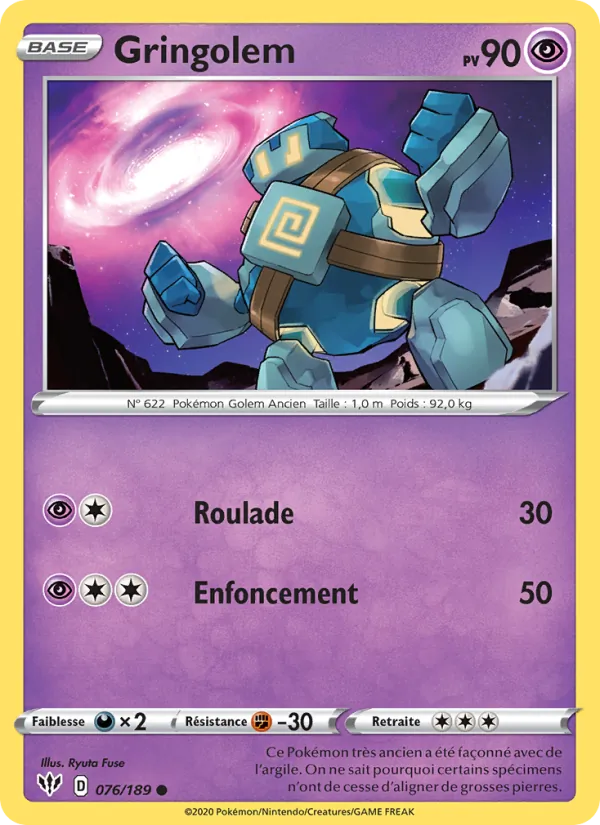 Carte Pokémon Gringolem 76/189 de l'extension Ténèbres Embrasées