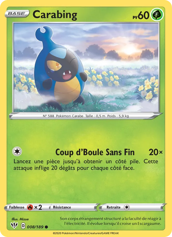 Carte Pokémon Carabing 8/189 de l'extension Ténèbres Embrasées