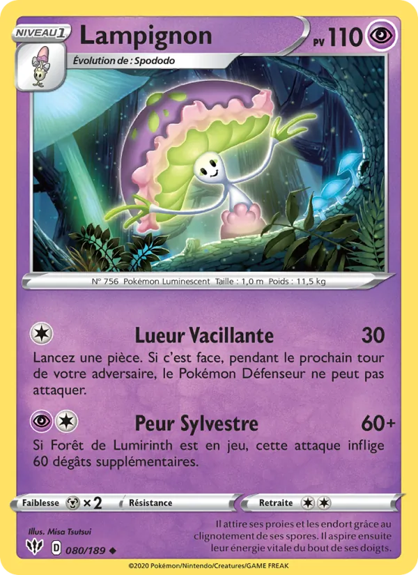 Carte Pokémon Lampignon 80/189 de l'extension Ténèbres Embrasées