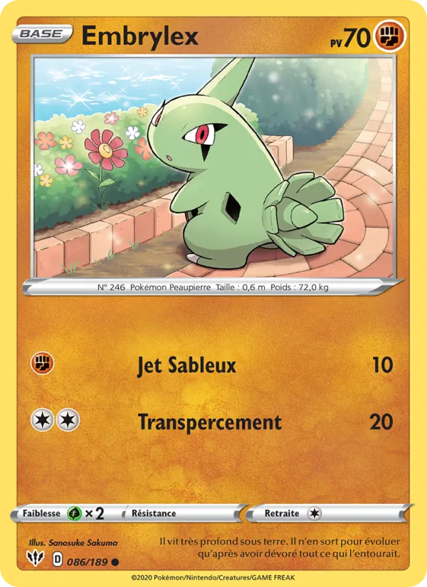Carte Pokémon Embrylex 86/189 de l'extension Ténèbres Embrasées