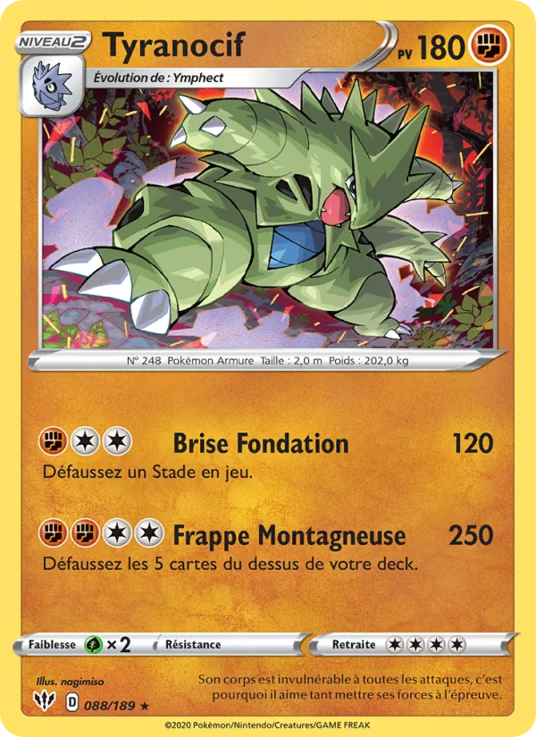 Carte Pokémon Tyranocif 88/189 de l'extension Ténèbres Embrasées