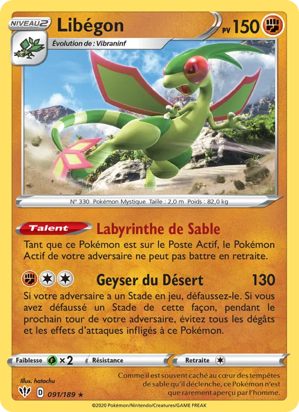 Carte Pokémon Libégon 91/189 de l'extension Ténèbres Embrasées