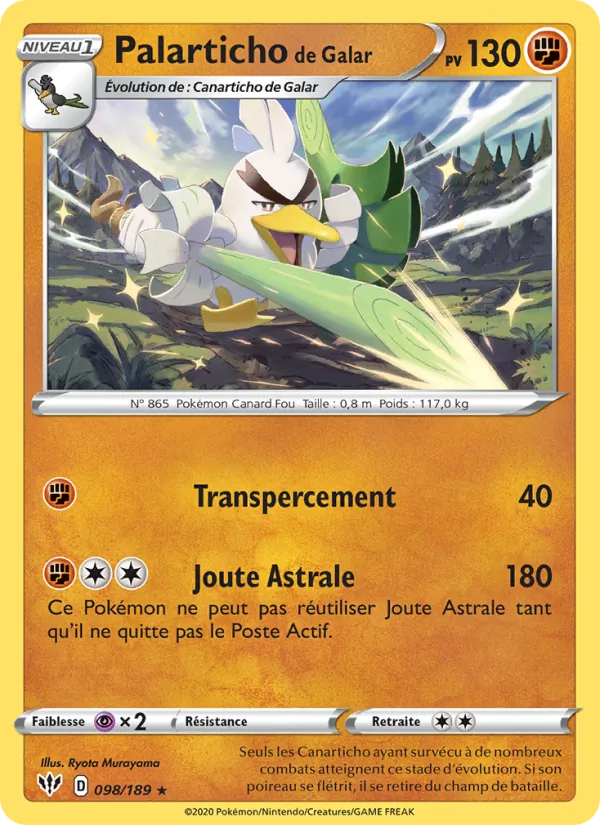 Carte Pokémon Palarticho de Galar 98/189 de l'extension Ténèbres Embrasées