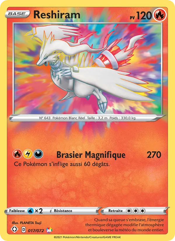 Carte Pokémon Reshiram 17/72 de l'extension Destinées Radieuses