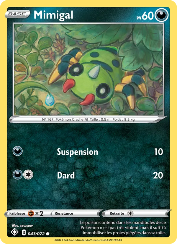 Carte Pokémon Mimigal 43/72 de l'extension Destinées Radieuses