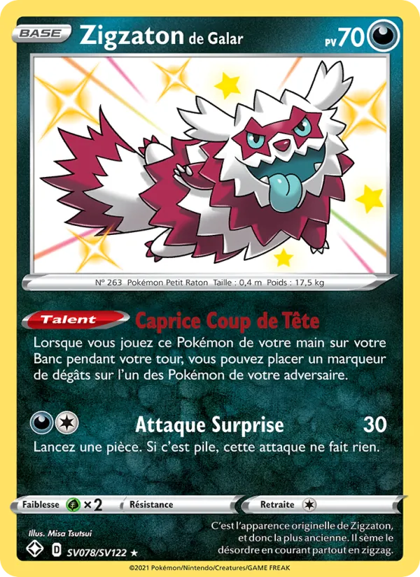 Carte Pokémon Zigzaton de Galar SV078/72 de l'extension Destinées Radieuses