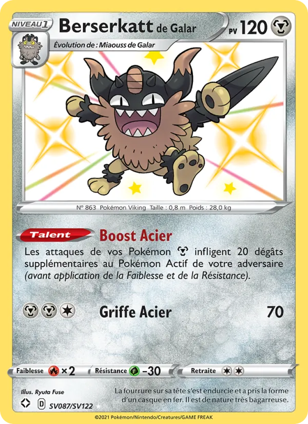 Carte Pokémon Berserkatt de Galar SV087/72 de l'extension Destinées Radieuses