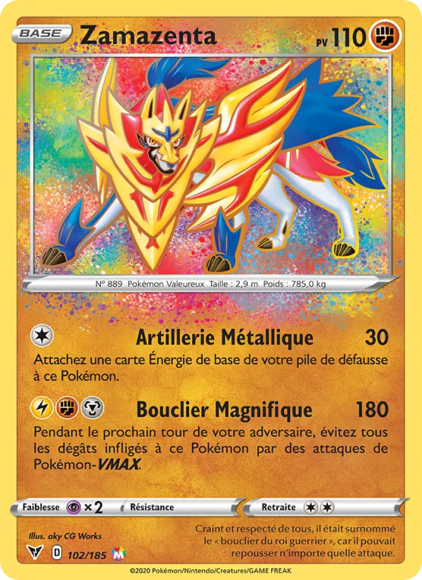 Carte Pokémon Zamazenta 102/185 de l'extension Voltage Éclatant
