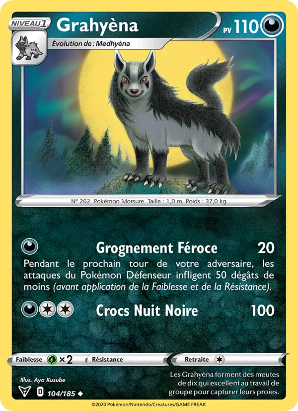 Carte Pokémon Grahyèna 104/185 de l'extension Voltage Éclatant
