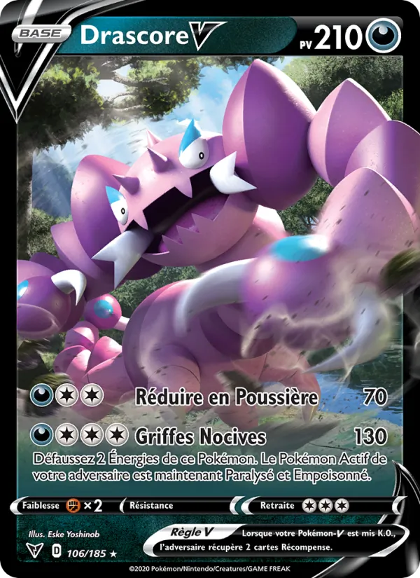 Carte Pokémon Drascore V 106/185 de l'extension Voltage Éclatant