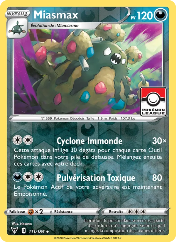 Carte Pokémon Miasmax 111/185 de l'extension Voltage Éclatant