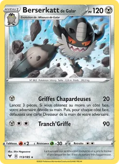 Carte Pokémon Berserkatt de Galar 113 — Voltage Éclatant