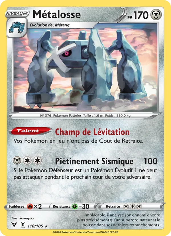 Carte Pokémon Métalosse 118/185 de l'extension Voltage Éclatant