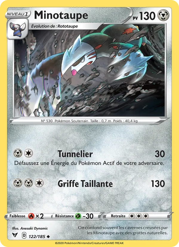Carte Pokémon Minotaupe 122/185 de l'extension Voltage Éclatant