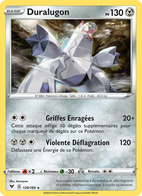 Carte Pokémon Duralugon 129/185 de l'extension Voltage Éclatant