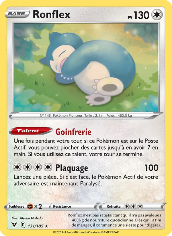 Carte Pokémon Ronflex 131/185 de l'extension Voltage Éclatant