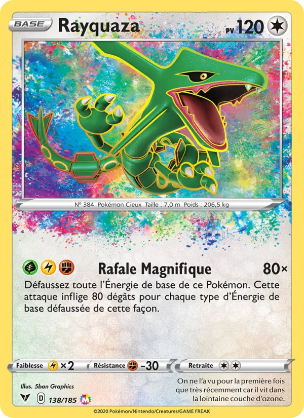 Carte Pokémon Rayquaza 138/185 de l'extension Voltage Éclatant