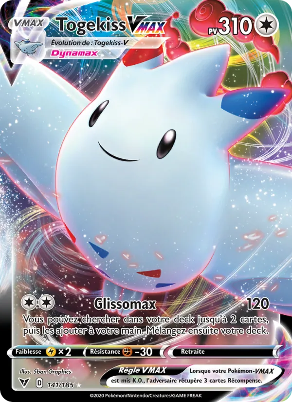 Carte Pokémon Togekiss VMAX 141/185 de l'extension Voltage Éclatant