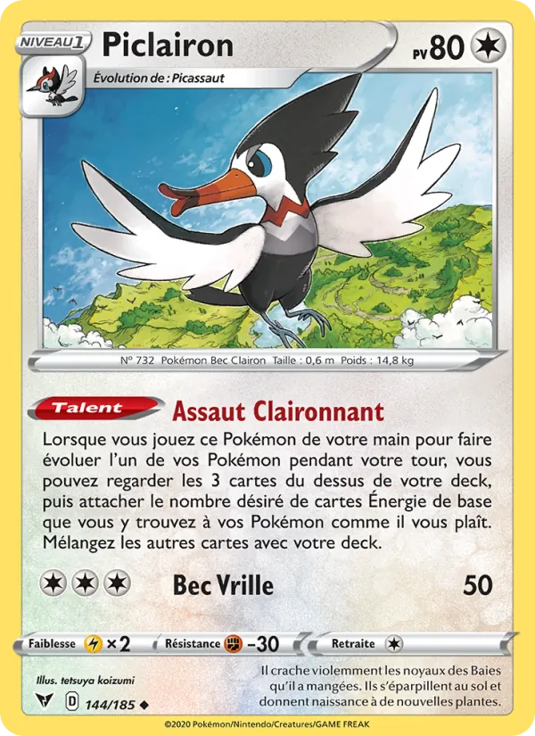 Carte Pokémon Piclairon 144/185 de l'extension Voltage Éclatant