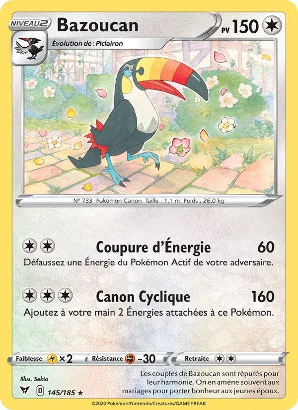 Carte Pokémon Bazoucan 145/185 de l'extension Voltage Éclatant