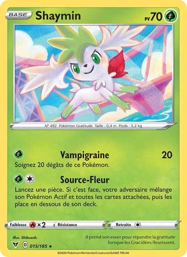 Carte Pokémon Shaymin 15/185 de l'extension Voltage Éclatant