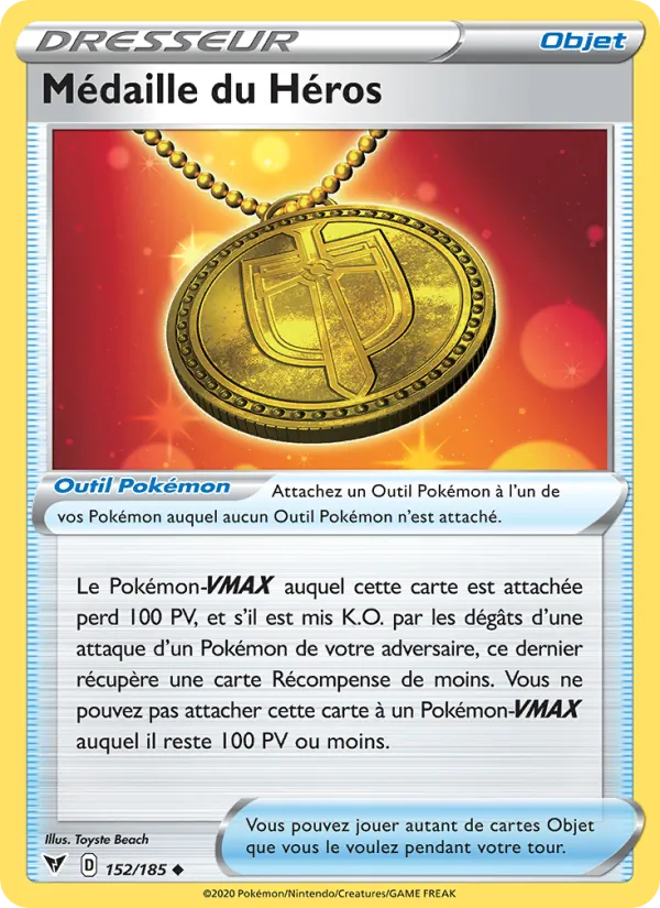 Carte Pokémon Médaille du Héros 152/185 de l'extension Voltage Éclatant